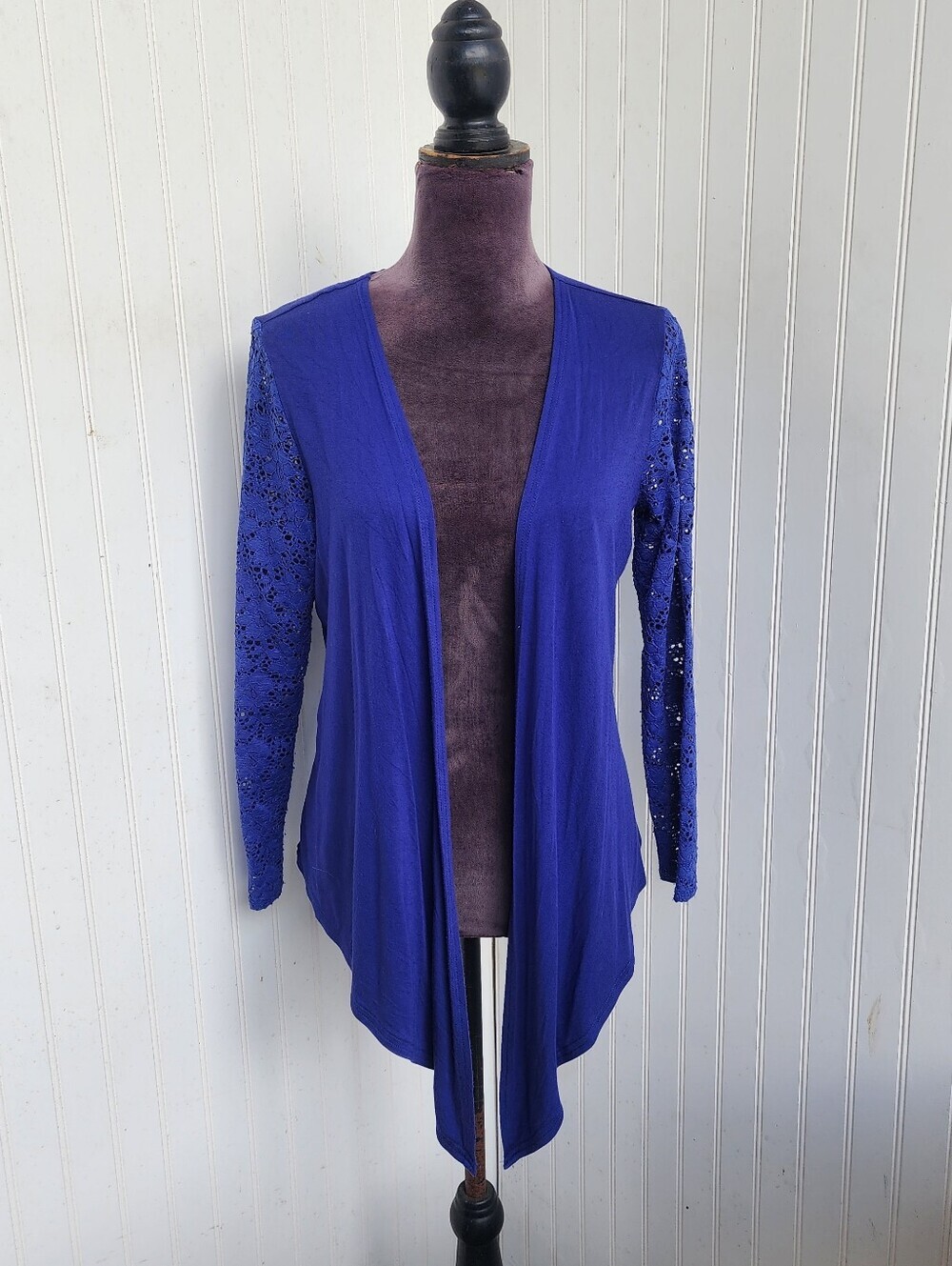 Liz Lange Blue 3/4 Sleeve Open Front Cardigan Rayon Nylon Lace Sleeve Stretch S
